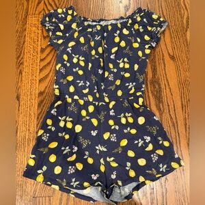 Lemon Print Kids Romper - Navy